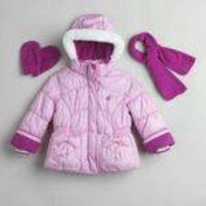 Girls Winter Jacket 12 months Pink Hooded Zip-Mittens Scarf 3 pc Set Zeroxposur